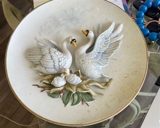 Vintage 1970s Ardalt Ceramic Majolica Decorative Swan Dish