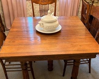 antique dining table and chairs