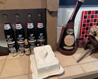 Leather George Dickel Whisky bottle decanter.. antique cheese dish