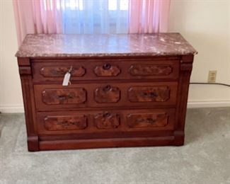 marble top Eastlake Dresser / Chest of drawers with burled wood