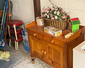 wash stand...vintage red step stool