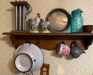 old pie tin with advertising...enamelware..candle mold