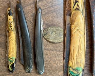 antique straight razors...art nouveau naked lady carved razor