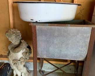 antique wash tubs...concrete garden cherub