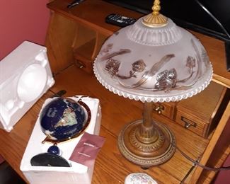 Lapis Globe and vintage table lamp