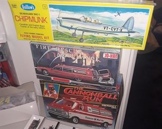 Vintage Model kits 
Cannonball Run emergency Van 1970s
Fire and Rescue Ambulance  1960s
Guillows Balsa wood airplane 