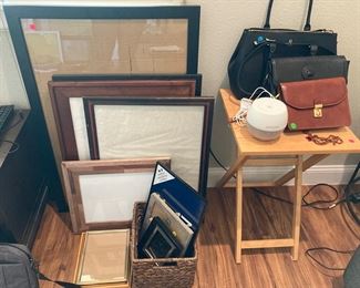 Empty frames - $5 for larger, $2 for smaller. Handbags - two vintage (one is Dooney and Bourke) and one Kate Spade in back. 