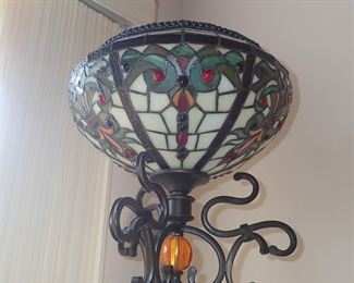 STAINED GLASS TORCHIERE FLOOR LAMP