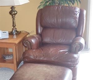 LEATHER CHAIR AND OTTOMAN