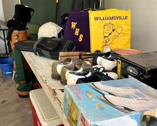 Sporting equipment, ping pong table, golf shoes, ice skates and more