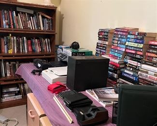 More books, bookcase and office equipment including printer, scanner and filing cabinets