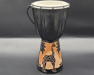 Carved Wooden African Drum w/ Savannah Images