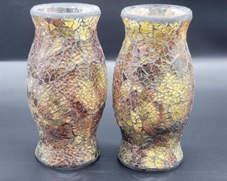 Pair Mosaic Hurricane Candle Holders