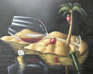 Surrealism Wine & Palm Framed Print on Canvas