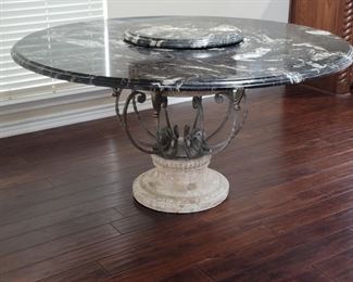 Round Marble Top Dining Table w/ Scroll Iron Base