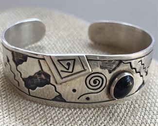 Sterling Silver Cuff Bracelet w/ Black Onyx