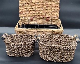 (3) Decorative Baskets: 1- Hinged Lid & 2- Handled