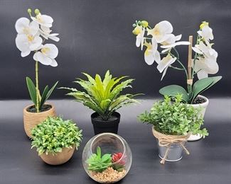 (6) Faux Succulent and Orchid Potted Plants