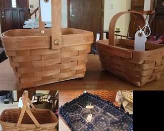 A Tisket, A Taskset several Longaberger Baskets [and others too!]
Longaberger collection includes 1) Hostess Serving Tray with liner and plastic divider for relish or other goodies, 2) a 9 x 9, 3) a sweet 5 x 7 and 4) a magazine basket [or a great way to carry your sewing]. Many other baskets are available.
