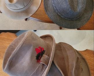 Men’s Hats
Gently used dress hats from Stetson, London Fog and Bee Hats. Don’t leave without this fantastic and well-preserved antique hat stretcher. Still being used today! [Pictured elsewhere on this site.
