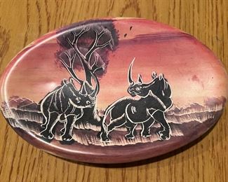African soapstone rhino dish