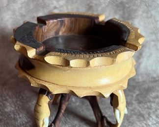 African carved wood elephant candle holder