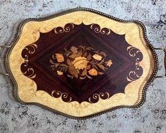 Wood inlay serving tray from Italy