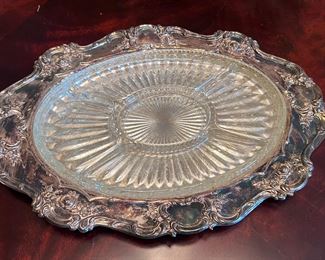 Jowle serving platter with glass insert