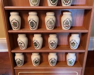 Spice rack with porcelain bottles