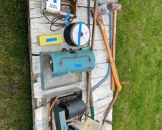 A small sample of tools ready to be sold at this sale, one day only! Garden tools, lapidary grinders, polishers, and tumbling supplies! 