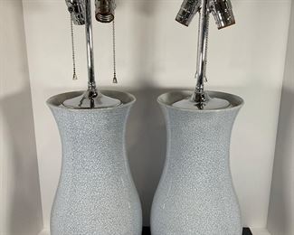 Mid Century Crackle Glaze Chrome Lamps