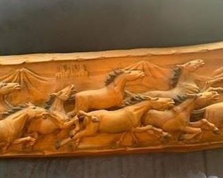 Hand-carved single piece of wood 8 mustangs Vintage