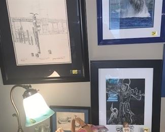 Beautiful Blue small Table Lamp - sea -Shells