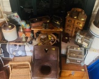 Farm Antiques Butter Crocks, Walking Canes, Apothatry