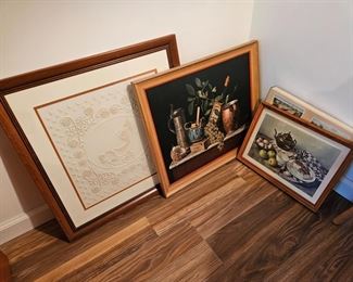 $12 ea still life art.   SOLD-Chicken needlepoint