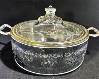 Vintage Pyrex with etched lid and chrome holder