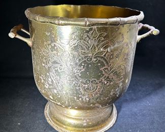 Etched brass double handled urn/ planter