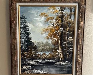 Framed oil on canvas wall art