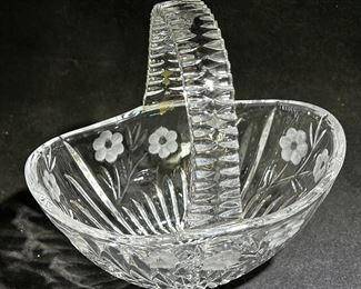 Vintage cut/ etched glass basket