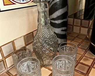 Glass decanter with old fashioned glasses 
