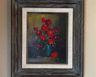 Oil on canvas framed floral painting 
