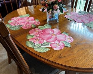 Vintage oak dinning table w/ six cane back chairs-placemats sold