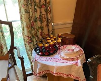 Japanese sake set, Strawberry Fair china, nesting boxes