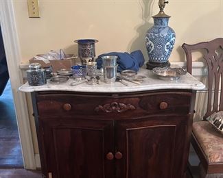 Lovely marble topped chest with sterling .