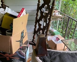 Metal tea cart, ottaman, boxes to still unpack
