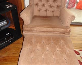 WINGED BACK CHAIR AND OTTOMAN