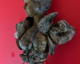Art Nouveau Female Bust on Marble Base, Cast in metal with a bronze finish, this bust is by unknown artist. 