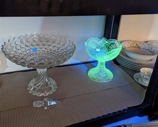 Uranium Green Depression Footed Bowls 

