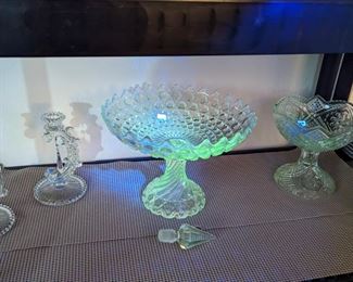 Uranium Green Depression Footed Bowls 