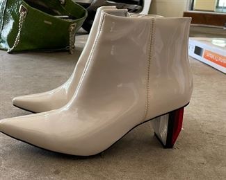 White Patent Leather Booties with Reflector Heals. Photo 1 of 3.